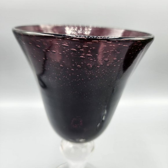 Artland Iris bubble hand blown plum & avocado colored glass goblets set of 2 - Picture 6 of 8